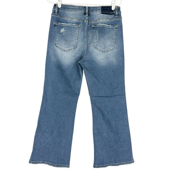 Risen Jeans Womens Distressed Stretch Button-Fly Wide Leg Blue Denim Jeans 11/30 - Picture 2 of 10